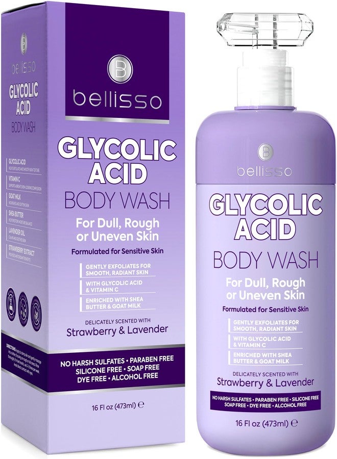 BELLISSO Glycolic Acid Body Wash - Exfoliating AHA Liquid Soap for Rough and Bumpy Skin - Gentle Exfoliant - Bump and Lump Eraser Formula - 16 Fl Oz - Image 1